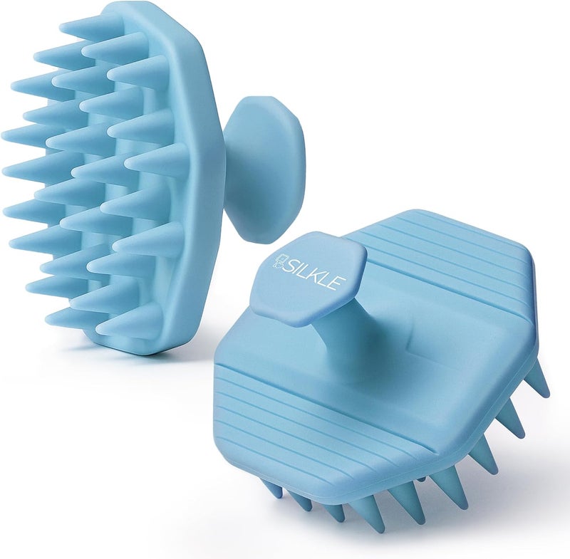 SILKLE Scalp Massager Shampoo Brush – Silicone Scalp Scrubber for Hair Growth & Dandruff Removal, One-Piece, Non-Slip Handle, Soft Bristles, Wet/Dry Shower Scalp Exfoliator for All Hair Types – Blue - Image 1